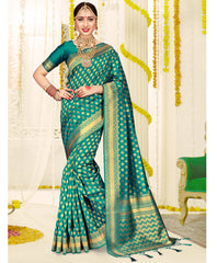 Stunning Teal Banarasi Art Silk Woven Saree with Woven Design