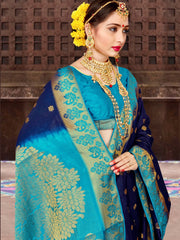 Chic Navy Blue Banarasi Art Silk Woven Saree