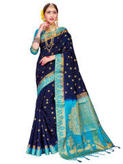 Chic Navy Blue Banarasi Art Silk Woven Saree