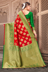 Beautiful Red Banarasi Art Silk Woven Saree
