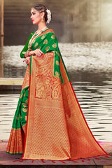 Beautiful Green Banarasi Art Silk Woven Saree