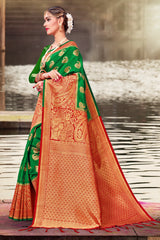 Beautiful Green Banarasi Art Silk Woven Saree