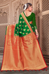 Beautiful Green Banarasi Art Silk Woven Saree