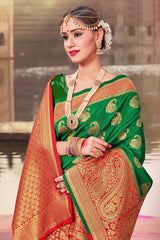 Beautiful Green Banarasi Art Silk Woven Saree