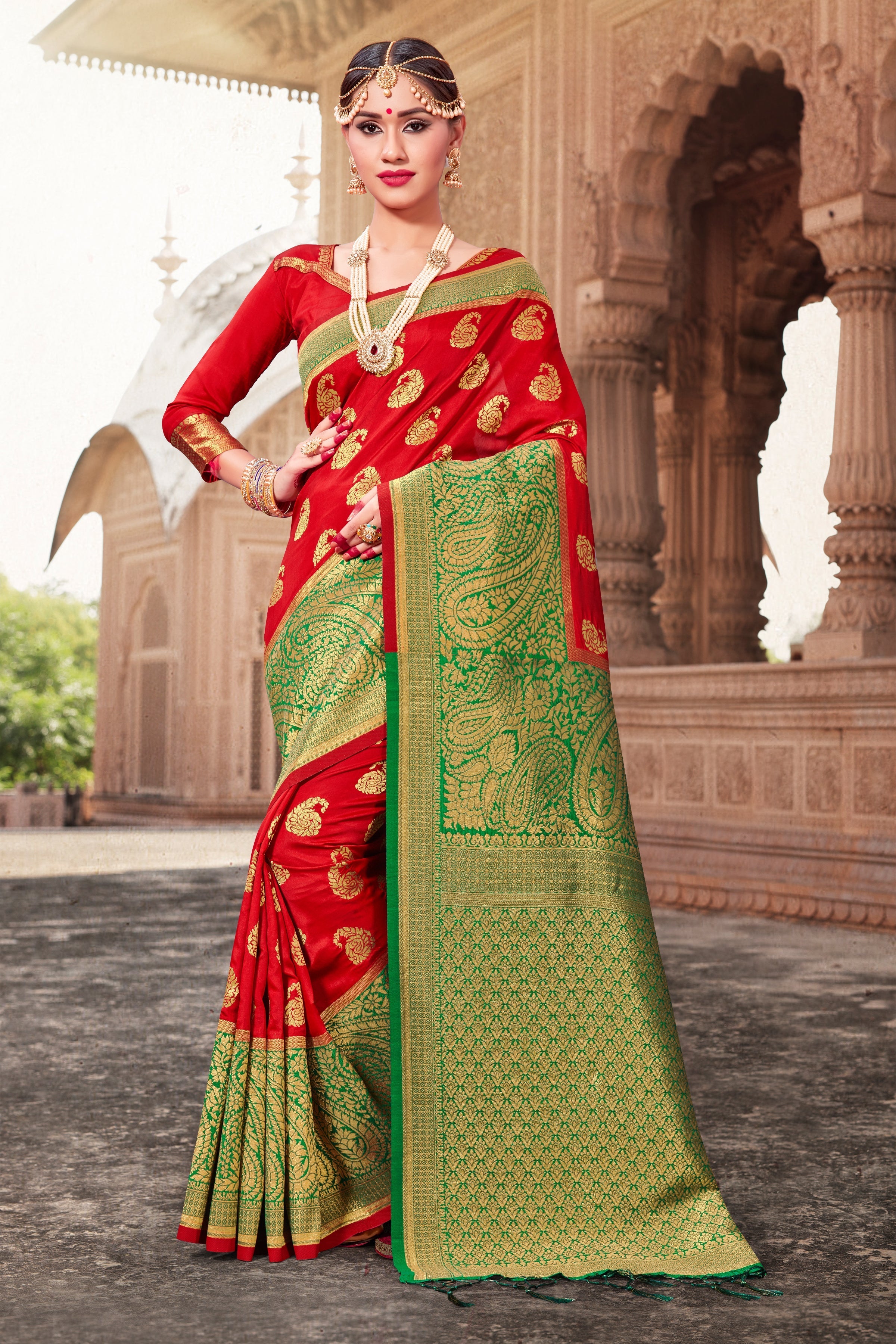 Chic Red Banarasi Art Silk Woven Saree