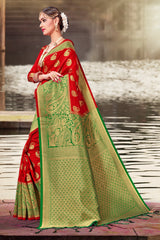 Chic Red Banarasi Art Silk Woven Saree