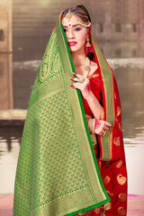 Chic Red Banarasi Art Silk Woven Saree