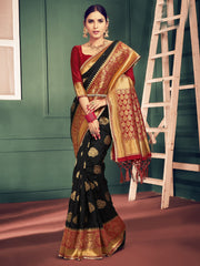Chic Black Banarasi Art Silk Woven Saree