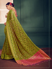 Stunning Olive Green Banarasi Kanjivaram Art Silk Woven Saree