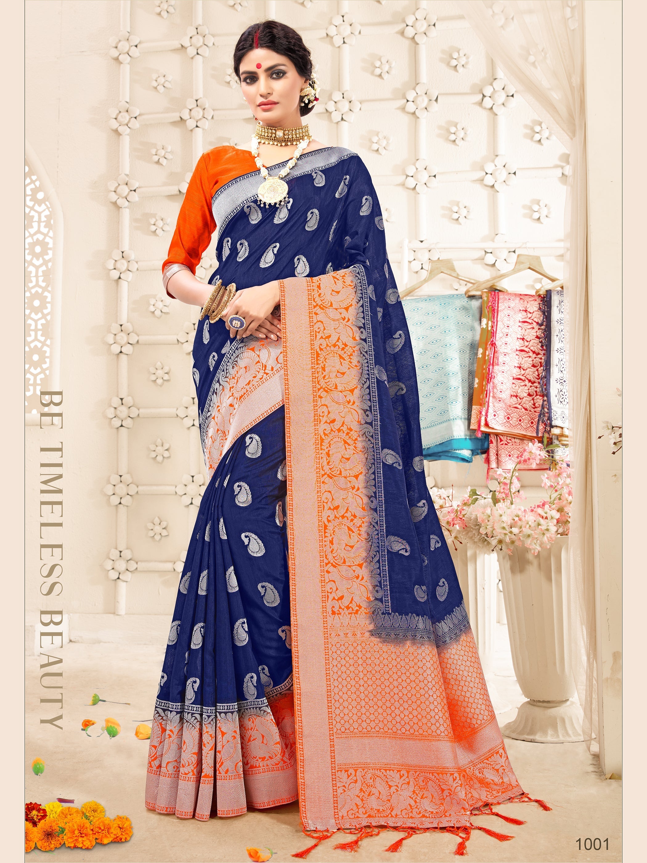 Elegant Navy Blue Banarasi Art Silk Woven Saree