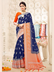 Elegant Navy Blue Banarasi Art Silk Woven Saree