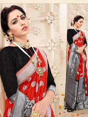 Beautiful Red Banarasi Art Silk Woven Saree