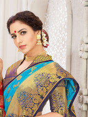 Beautiful Turquoise Banarasi Art Silk Woven Saree