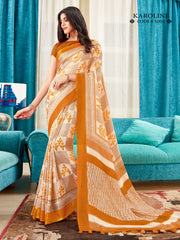 Beautiful Cream Linen Printed Saree