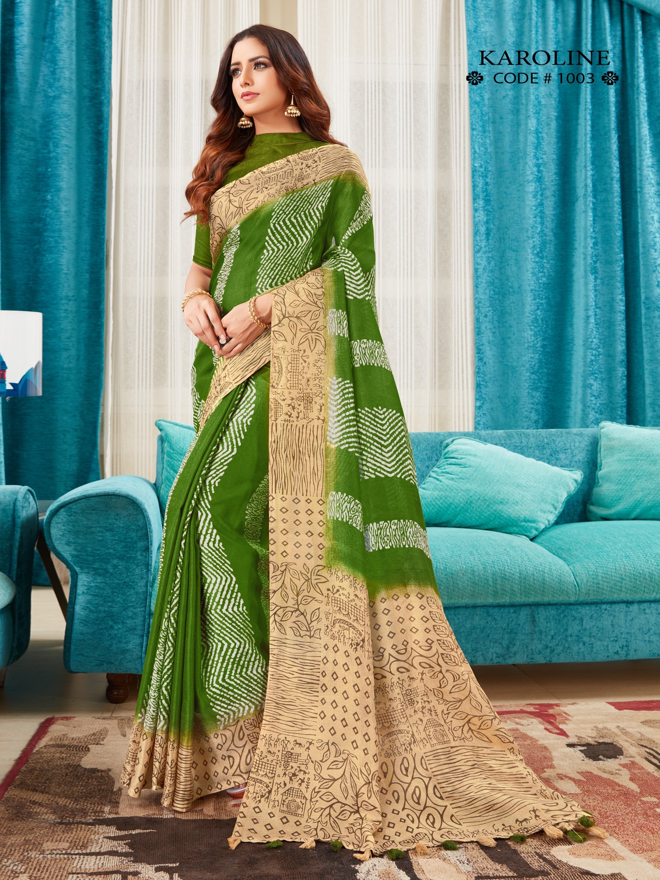 Elegant Green Linen Printed Saree