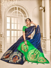 Chic Navy Blue Banarasi Art Silk Woven Saree