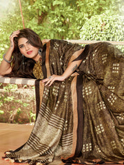 Chic Brown Cotton Art Silk Printed Saree