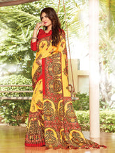 Elegant Yellow Cotton Art Silk Printed Saree