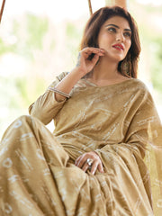 Chic Beige Cotton Art Silk Printed Saree
