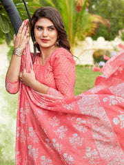Beautiful Peach Cotton Art Silk Printed Saree