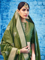 Chic Green Cotton Silk Woven Saree