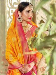 Stunning Mustard Banarasi Art Silk Woven Saree
