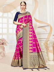 Chic Pink Banarasi Art Silk Woven Saree