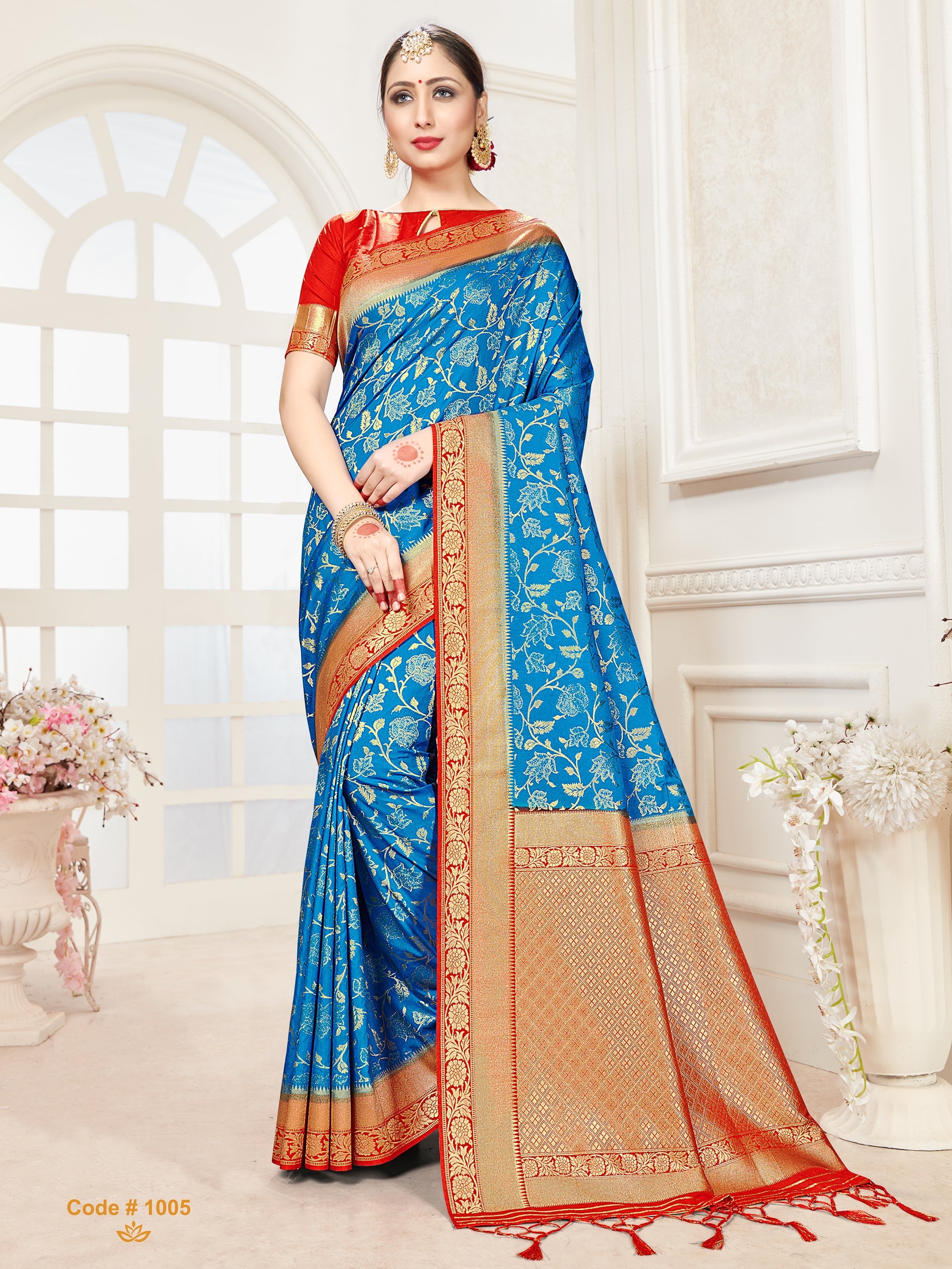 Elegant Turquoise Banarasi Art Silk Woven Saree
