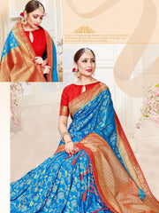 Elegant Turquoise Banarasi Art Silk Woven Saree