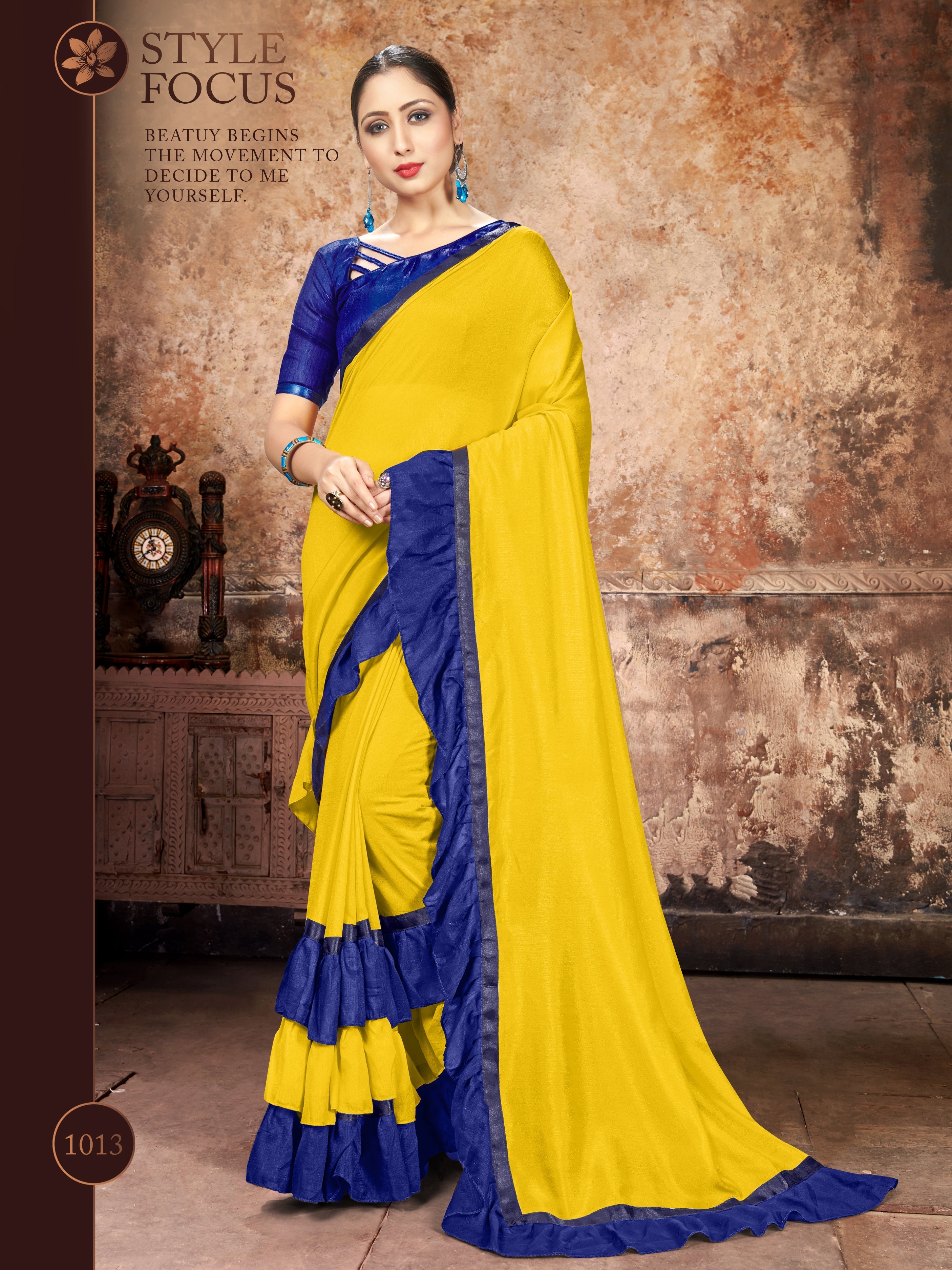 Stunning Yellow Georgette Ruffle- Frill Saree