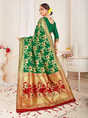 Beautiful Green Banarasi Art Silk Woven Saree