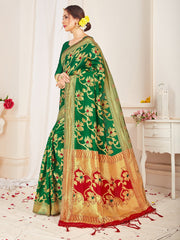 Beautiful Green Banarasi Art Silk Woven Saree
