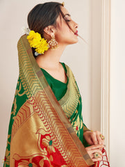 Beautiful Green Banarasi Art Silk Woven Saree