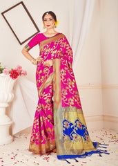 Elegant Pink Banarasi Art Silk Woven Saree
