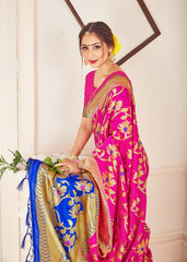 Elegant Pink Banarasi Art Silk Woven Saree