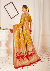 Chic Mustard Banarasi Art Silk Woven Saree