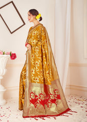 Chic Mustard Banarasi Art Silk Woven Saree
