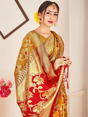 Chic Mustard Banarasi Art Silk Woven Saree