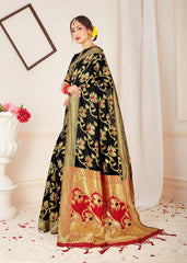 Stunning Black Banarasi Art Silk Woven Saree
