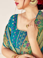Elegant Turquoise Banarasi Art Silk Woven Saree