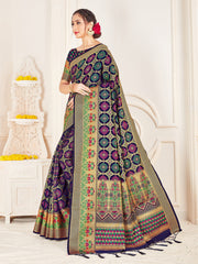 Beautiful Navy Blue Banarasi Art Silk Woven Saree