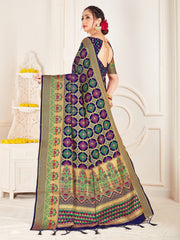 Beautiful Navy Blue Banarasi Art Silk Woven Saree