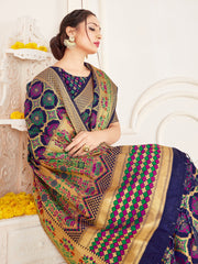 Beautiful Navy Blue Banarasi Art Silk Woven Saree