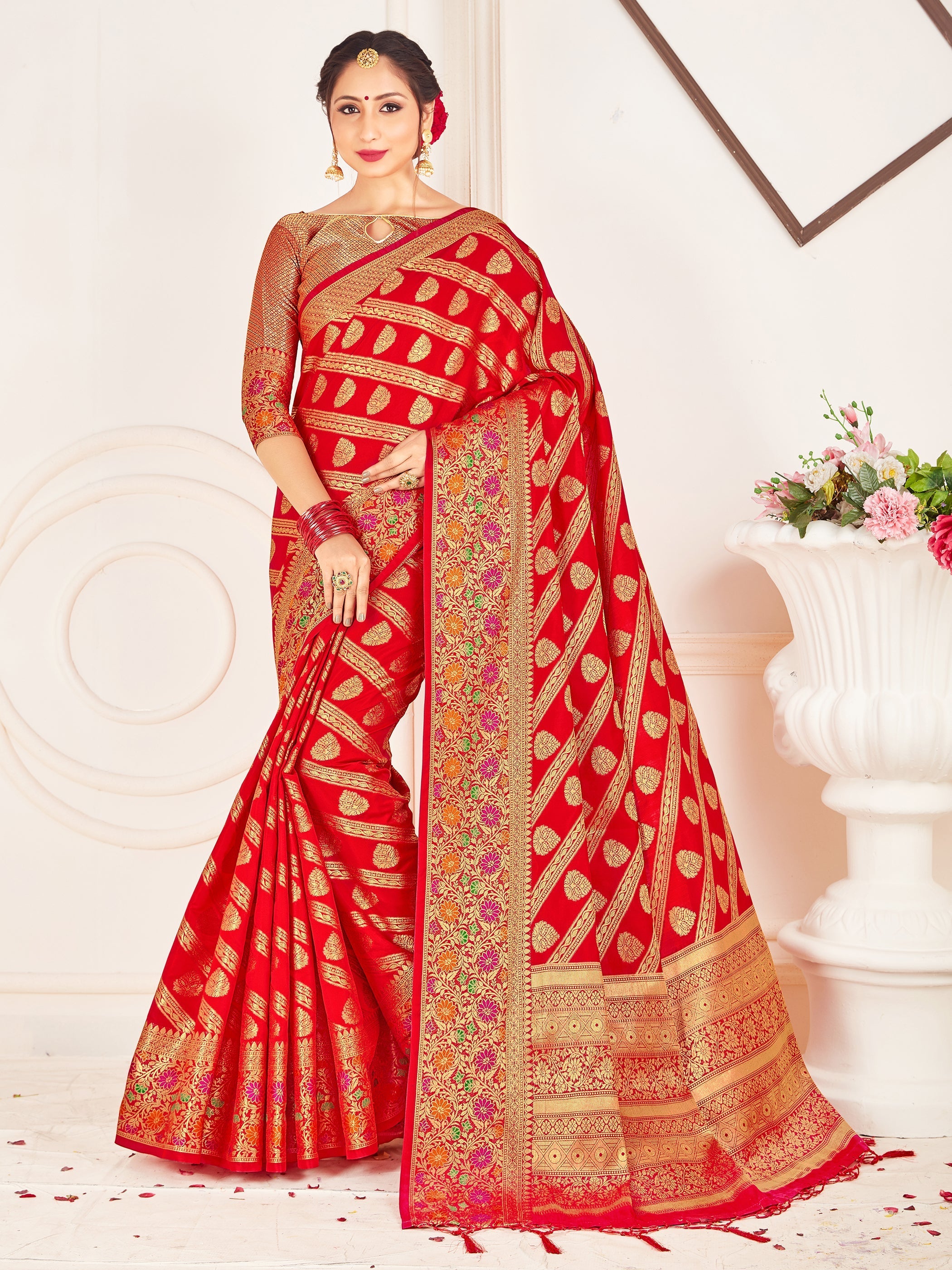 Elegant Red Banarasi Art Silk Woven Saree