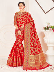 Elegant Red Banarasi Art Silk Woven Saree