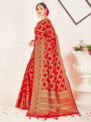 Elegant Red Banarasi Art Silk Woven Saree