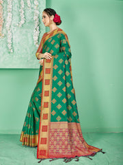 Beautiful Teal Banarasi Art Silk Woven Saree