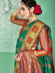 Beautiful Teal Banarasi Art Silk Woven Saree