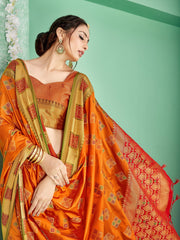 Elegant Orange Banarasi Art Silk Woven Saree