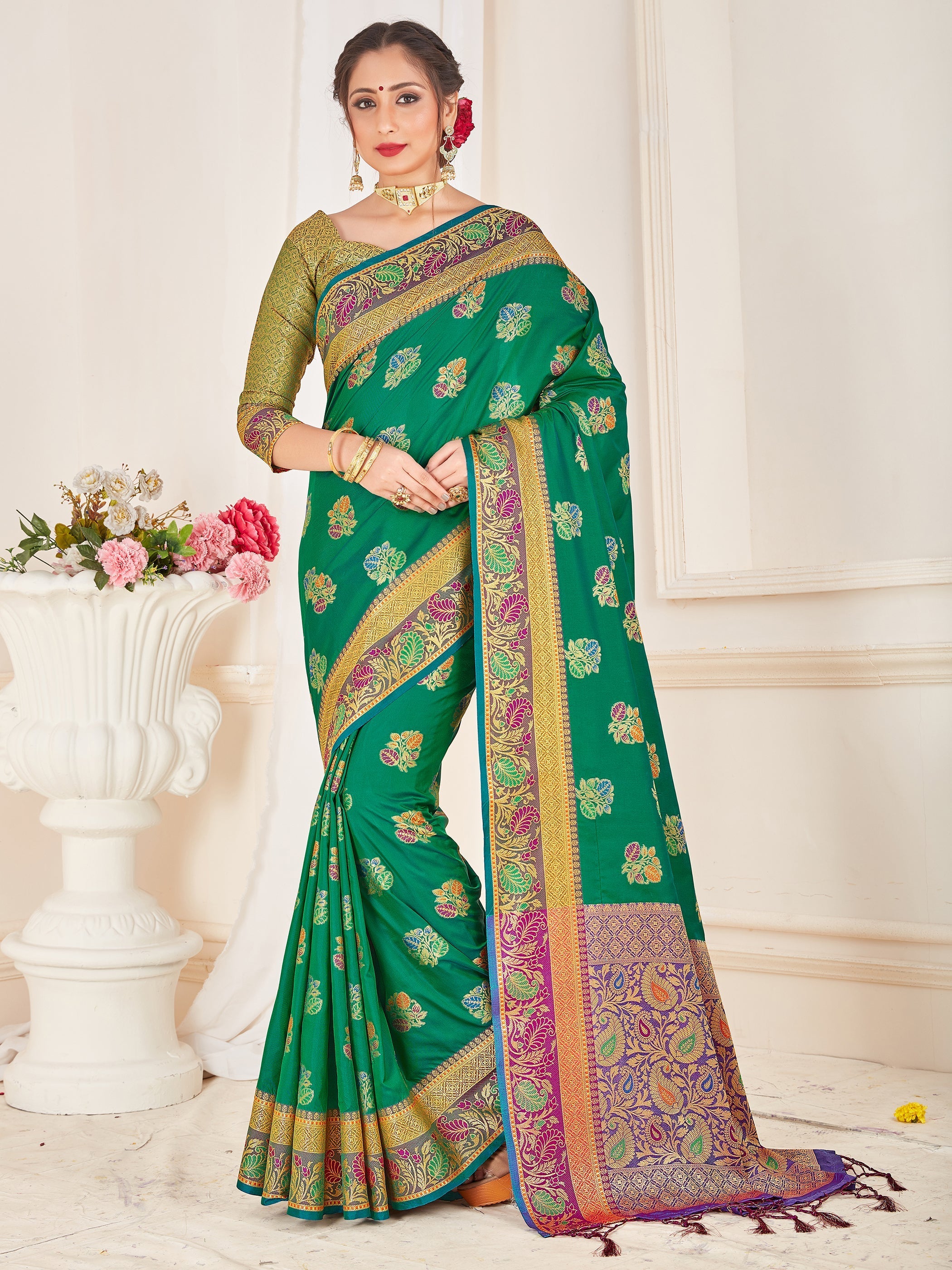 Stunning Green Banarasi Art Silk Woven Saree